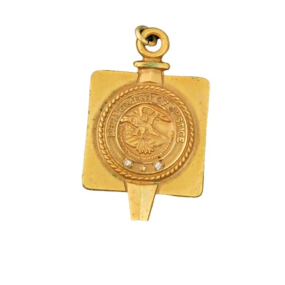 Vintage  diamond chips 2, pendant fob, DOJ INS legacy gold filled10K - Picture 1 of 8